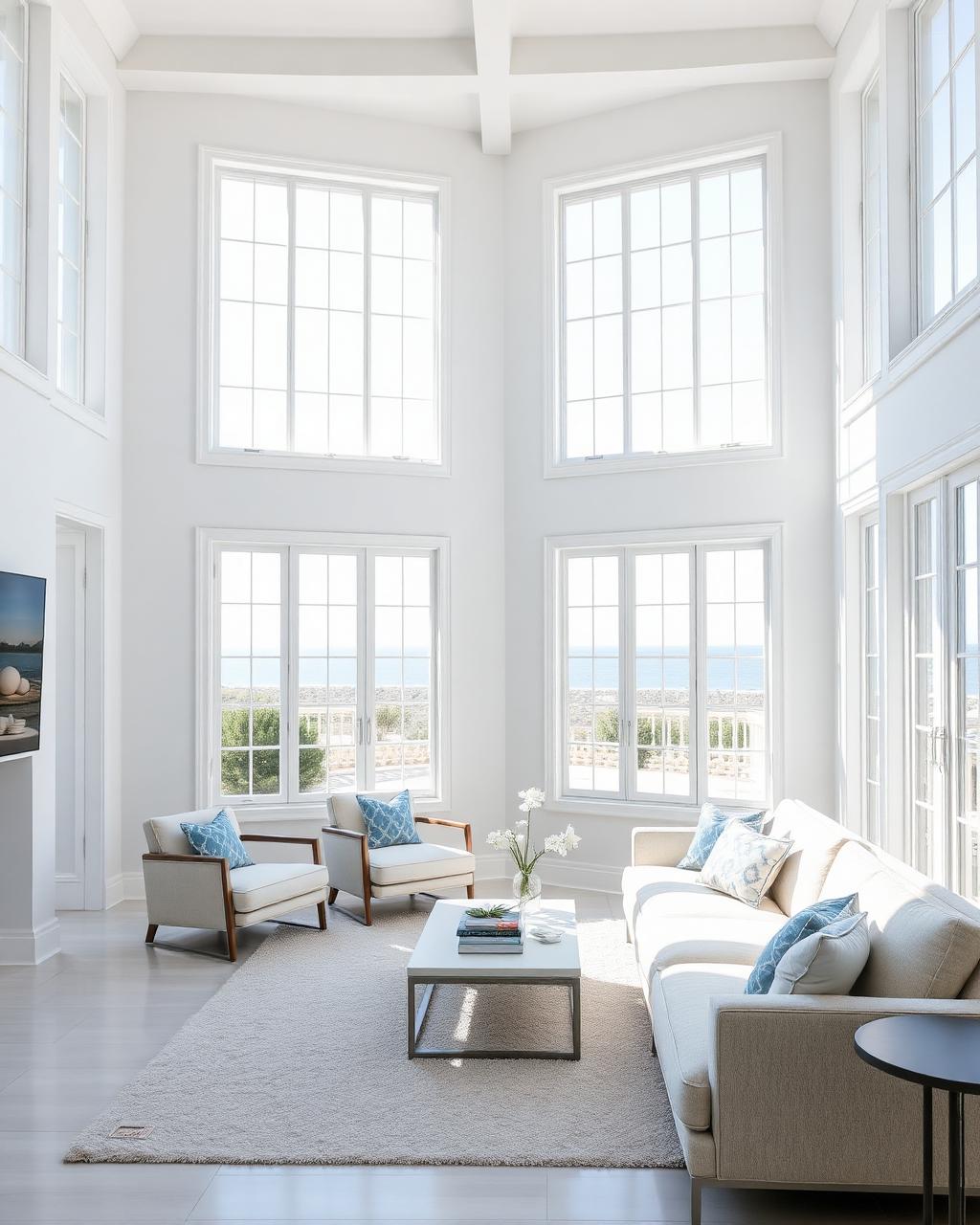Bright coastal living room interior