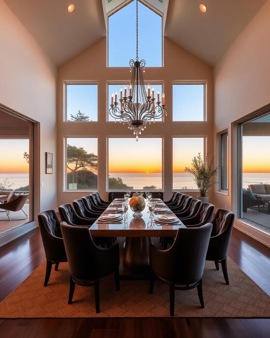 Luxury dining room with sunset ocean view